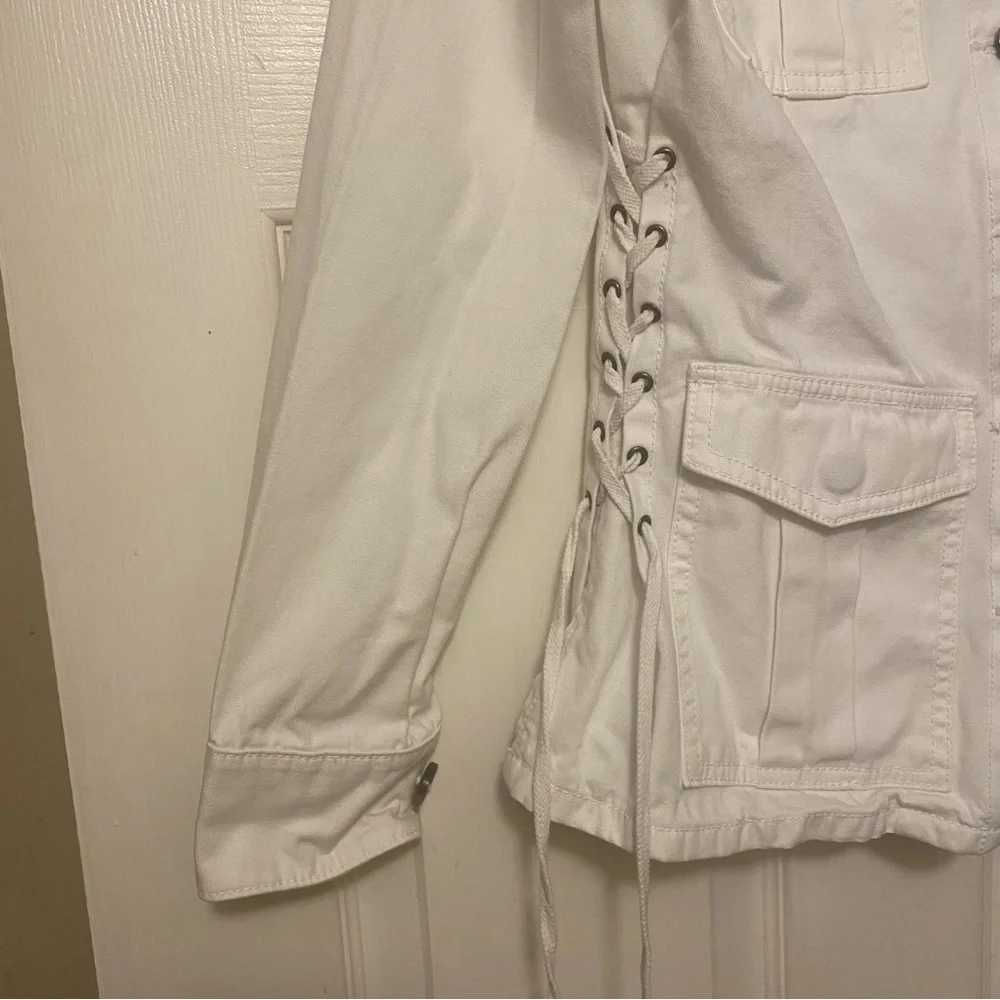 TORY BURCH Sgt. Pepper Utility Jacket w/ Lace-Up Sides in Chalk Sz XS